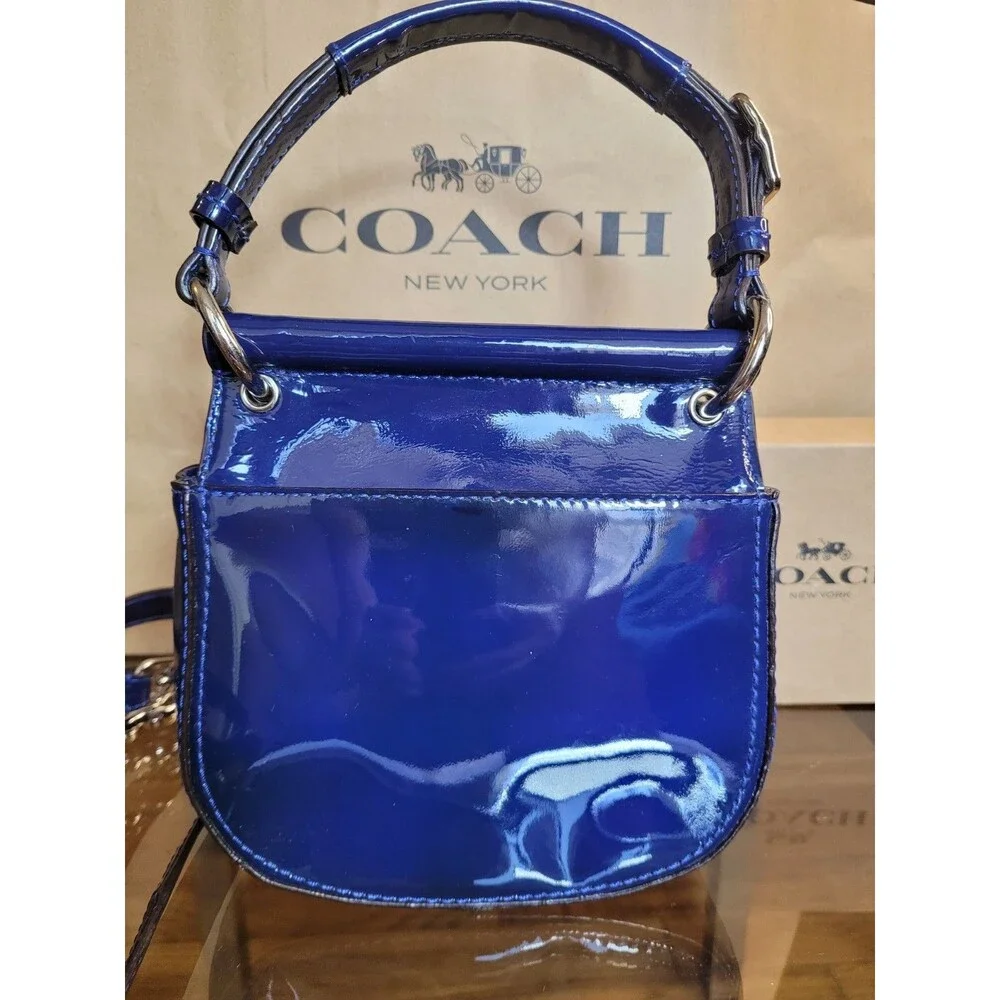 Coach Vintage Willis Midnight Royal Blue Patent Leather Bag Legacy Crossbody - Picture 9 of 16